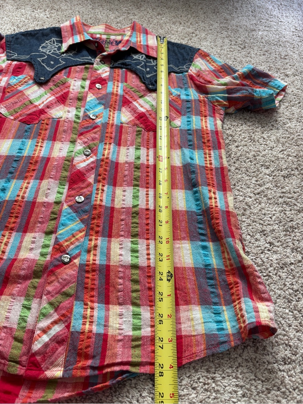 Vintage F.U.S.A.I. Jeans Western Snap Shirt Men’s L 90s Y2K Plaid Denim Rodeo - Picture 9 of 9